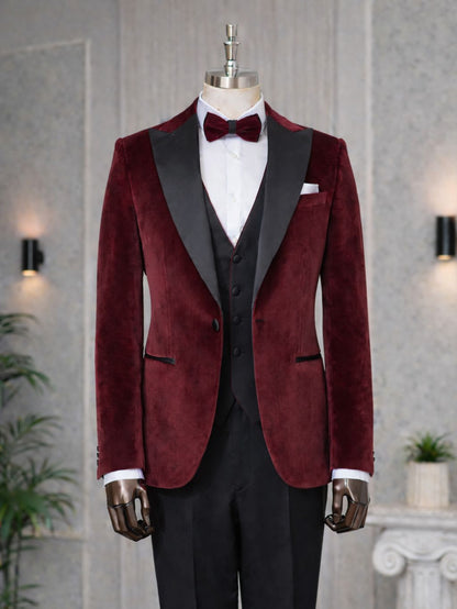 Bordeaux Velvet Slim-Fit Tuxedo 3-Piece