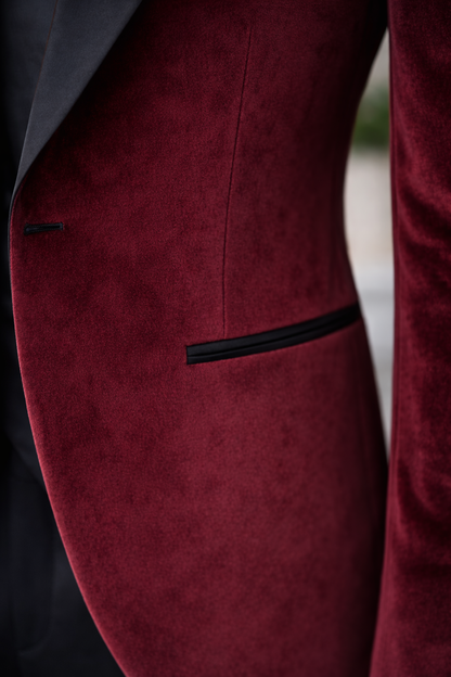 Bordeaux Velvet Slim-Fit Tuxedo 3-Piece