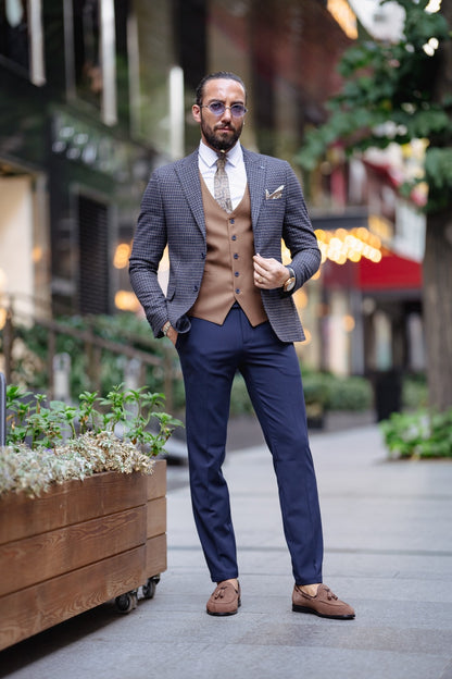 Paris Navy Blue Slim Fit Peak Lapel 3 Piece Combined Suit