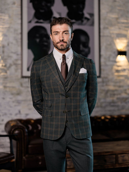Green Plaid Slim-Fit Suit 3-Piece VIOSSI