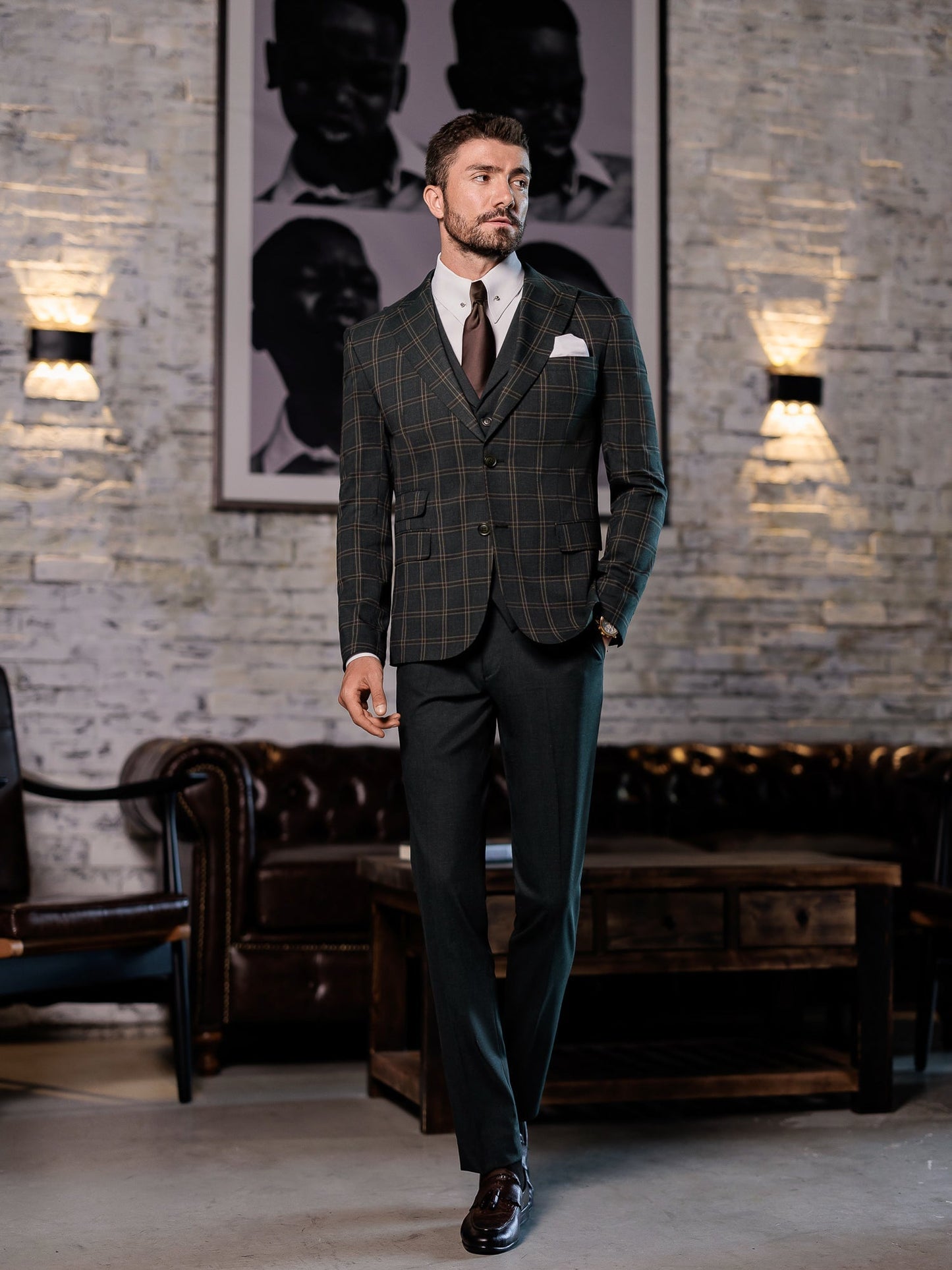 Green Plaid Slim-Fit Suit 3-Piece VIOSSI