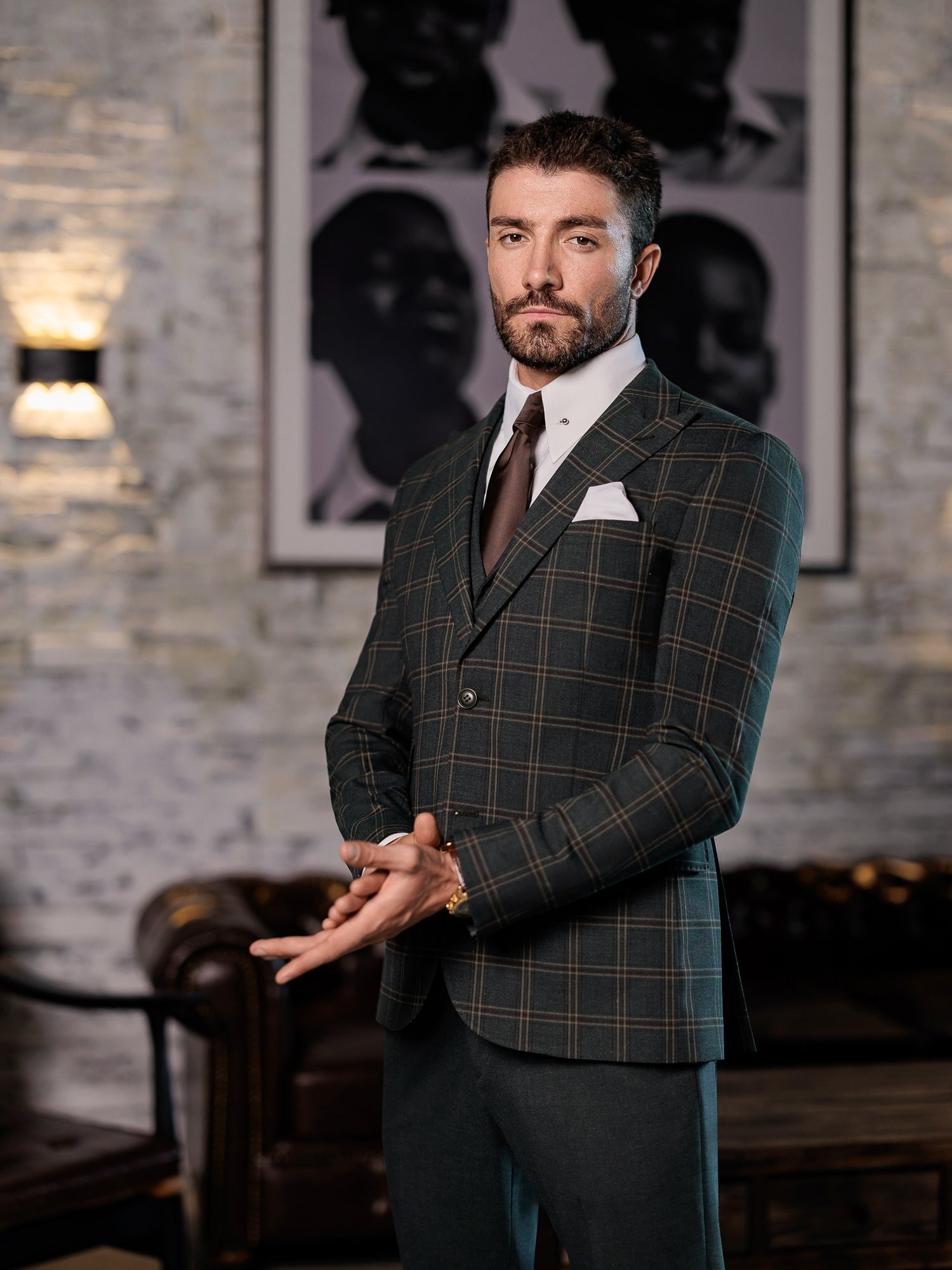 Green Plaid Slim-Fit Suit 3-Piece VIOSSI
