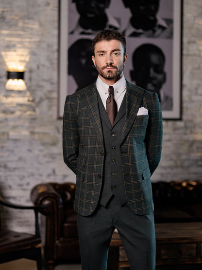 Green Plaid Slim-Fit Suit 3-Piece VIOSSI