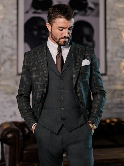Green Plaid Slim-Fit Suit 3-Piece VIOSSI