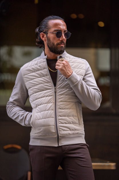 Brabion Beige Slim Fit Zipper Coat - Sophistication and Comfort Combined