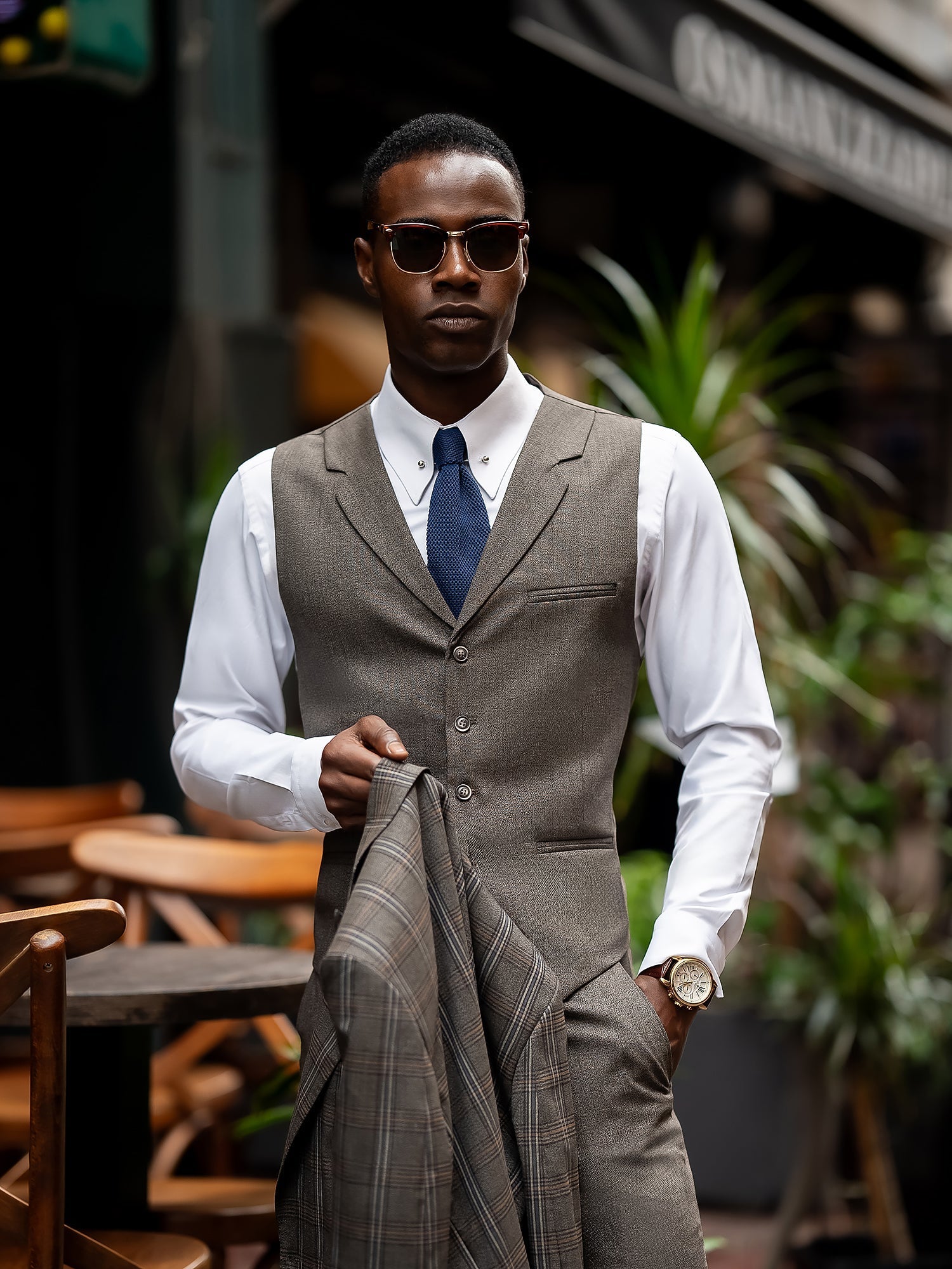 Brown Plaid Slim-Fit Suit 3-Piece VIOSSI