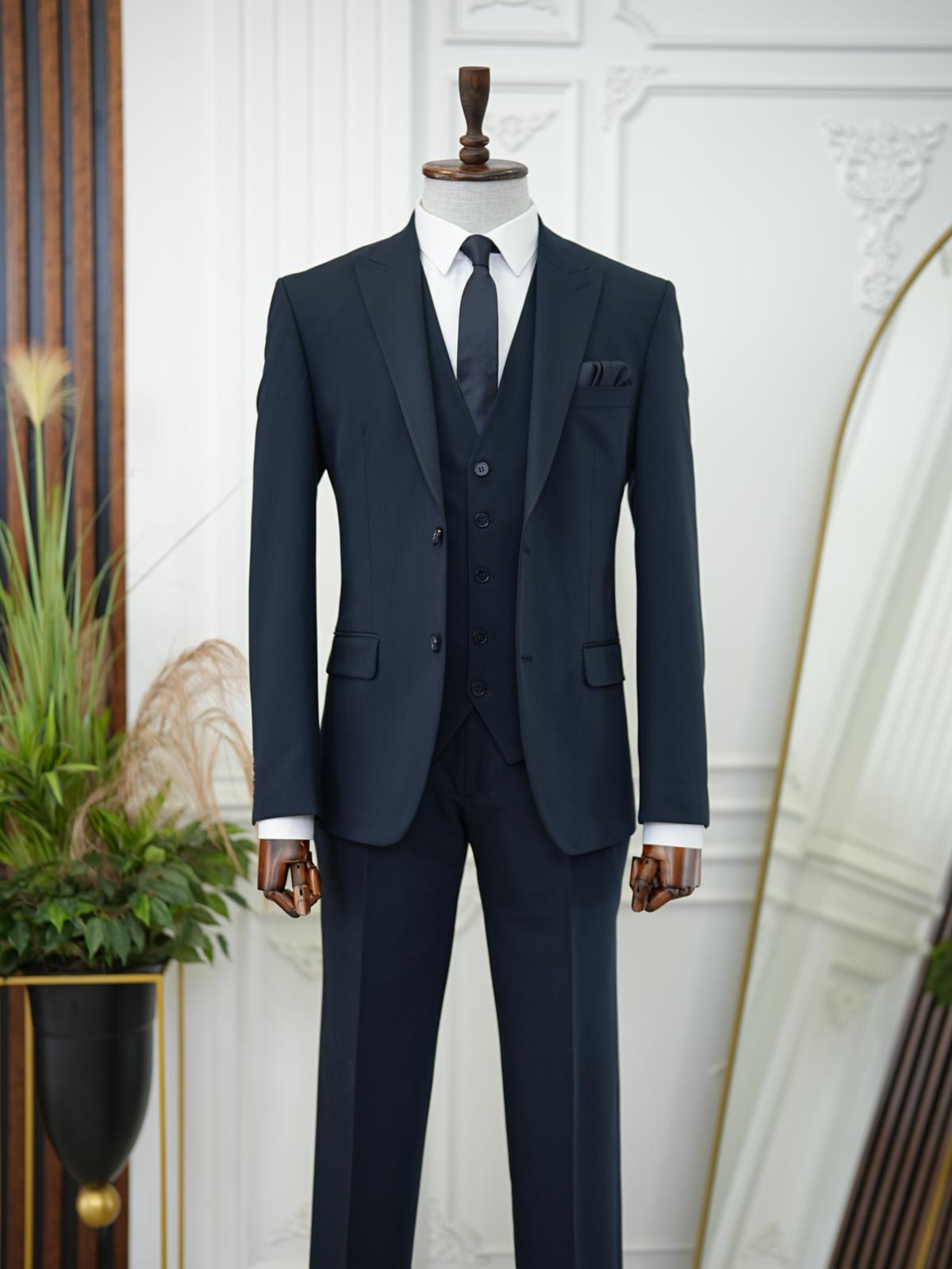 Brabion Aston Navy Blue Slim Fit 3 Piece Suit