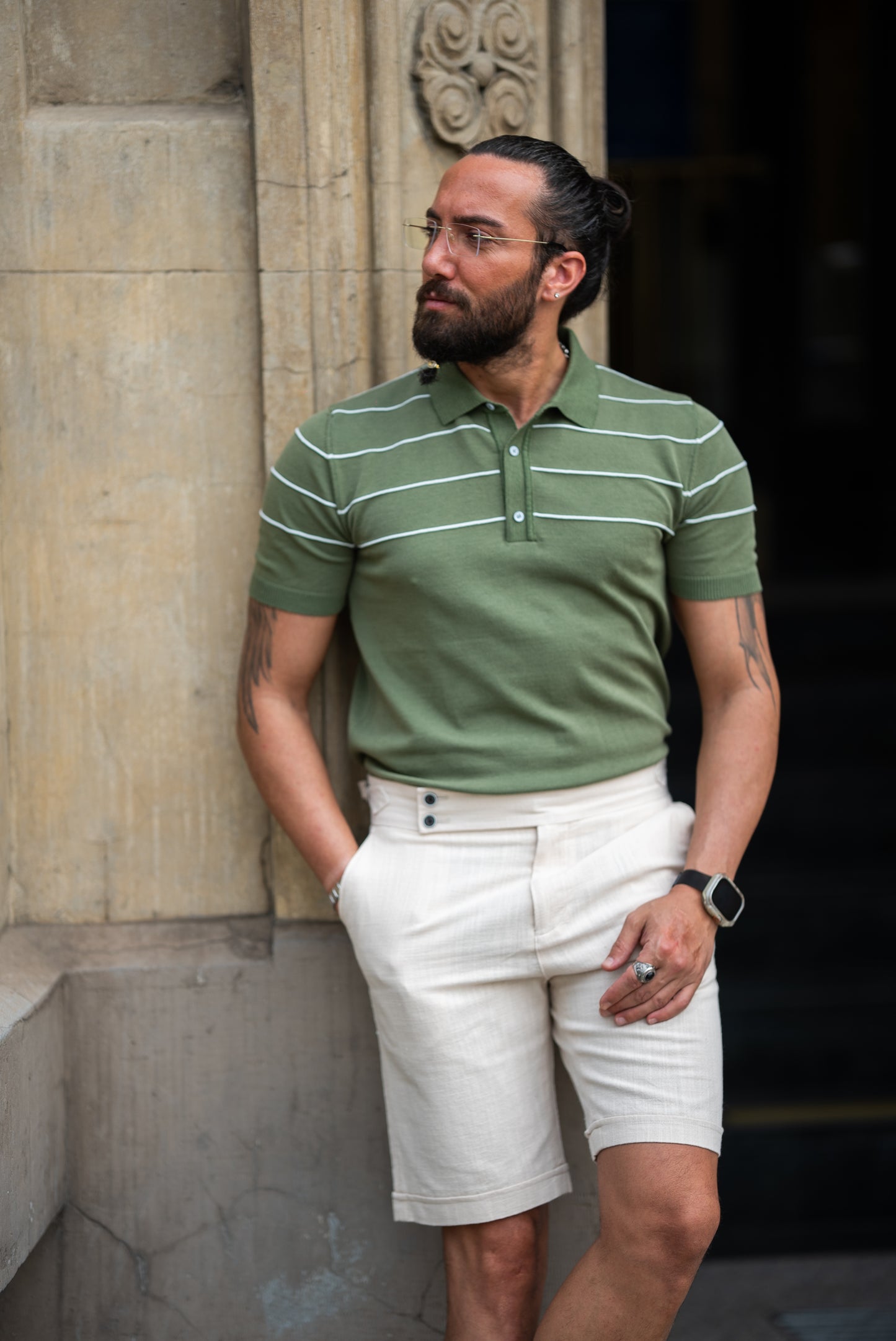 Brabion Maison Slim Fit Striped Green Polo Shirt