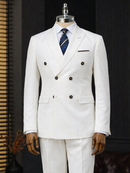 White Double Breasted Suit 2-Piece - BRABION