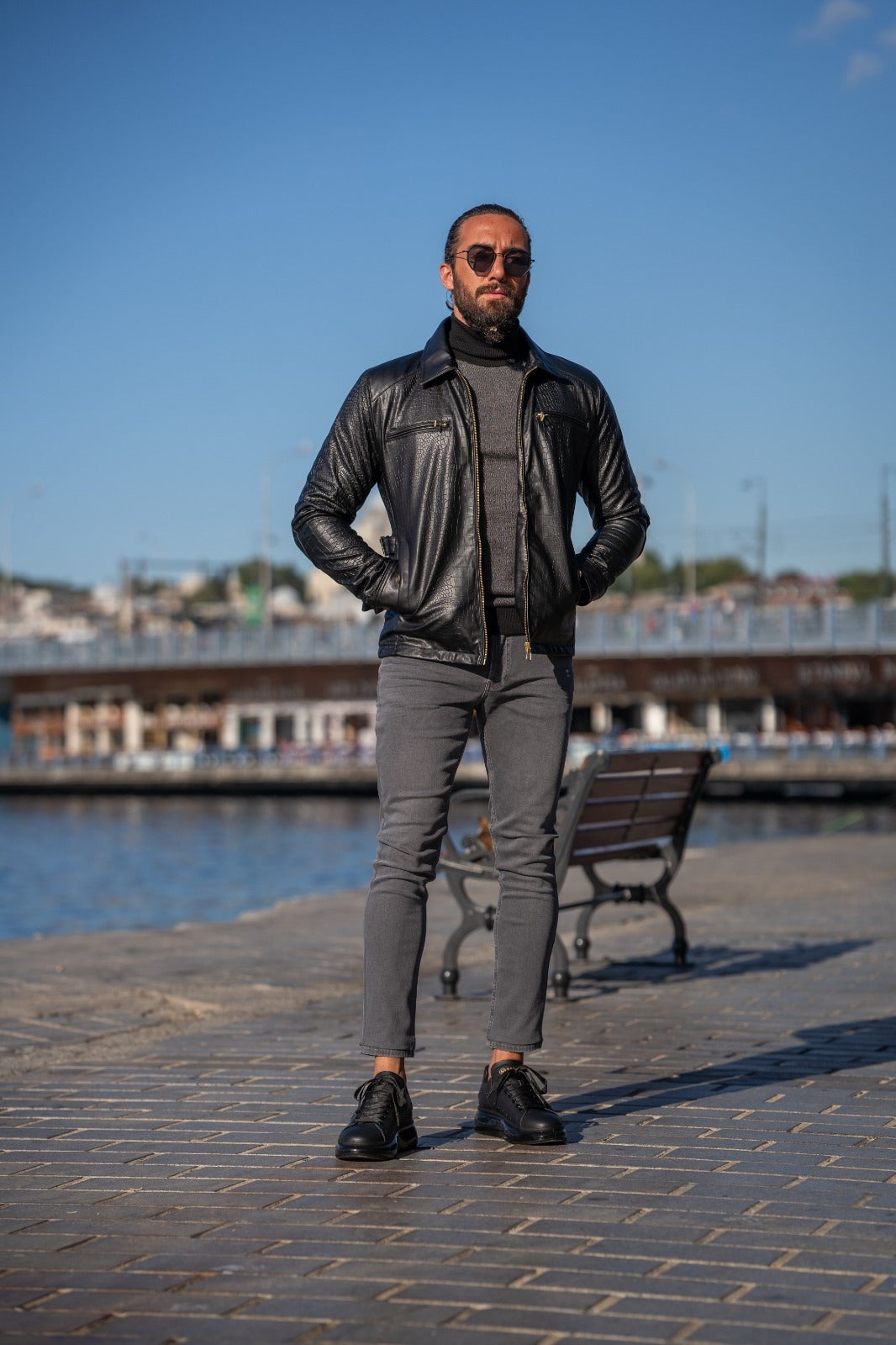 Paris Black Slim Fit Zipper Leather Jacket