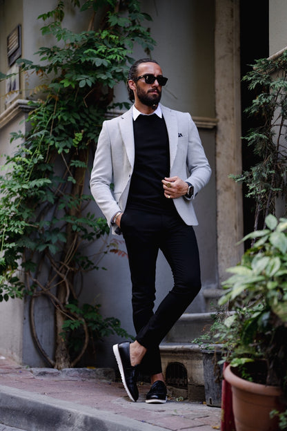 Paris Gray Slim Fit Striped Linen Blazer: The Perfect Blend of Style and Comfort