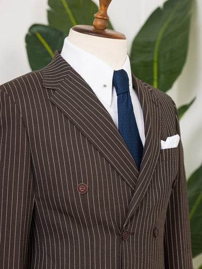 Brown Striped Double Breasted Suit 2-Piece