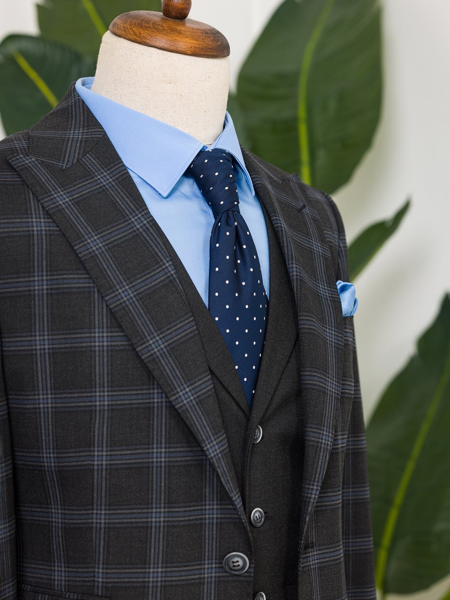 Dark Navy Plaid Slim-Fit Suit 3-Piece VIOSSI