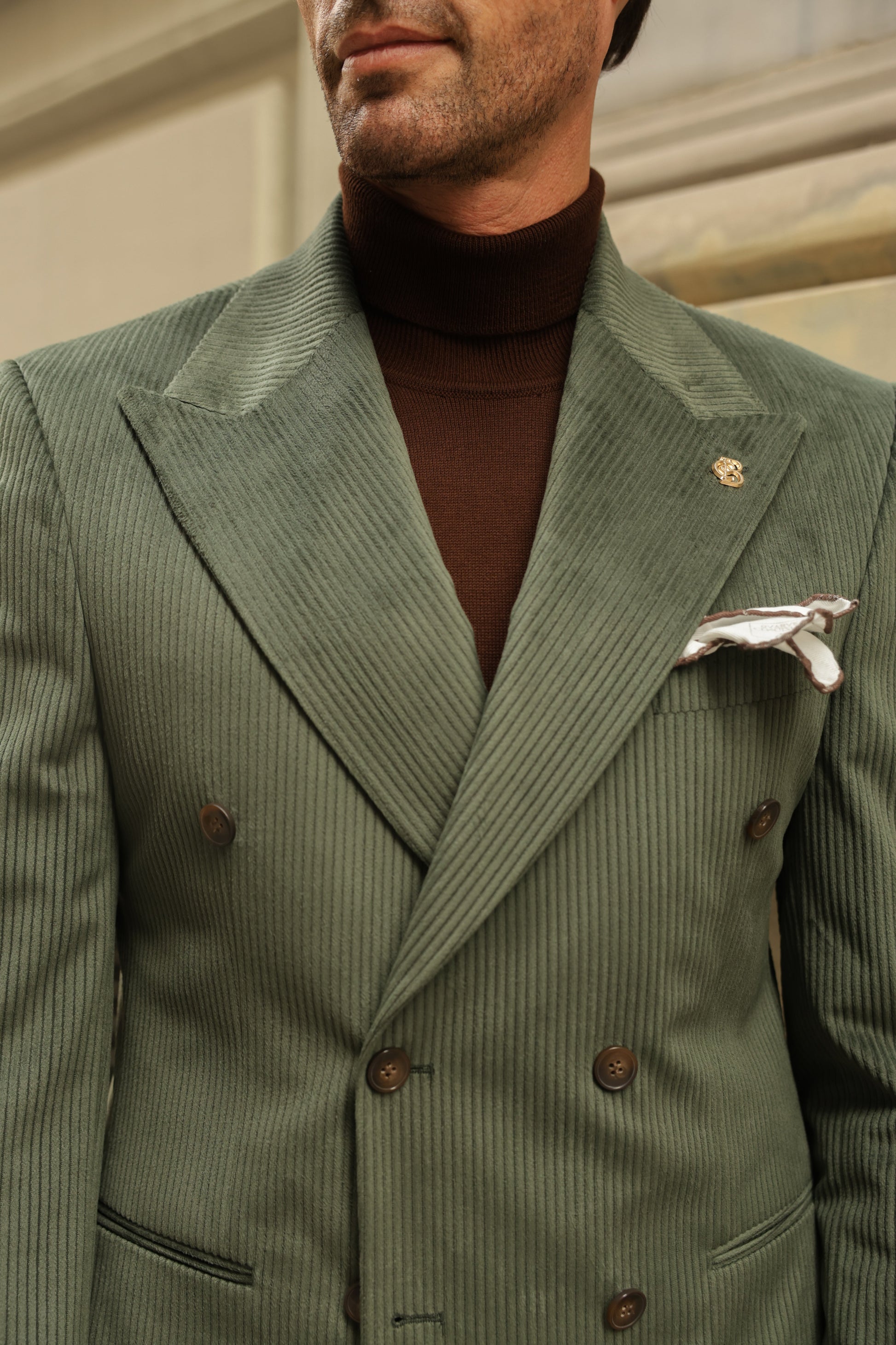 Khaki Velvet Double Breasted Suit 2-Piece VIOSSI - CB