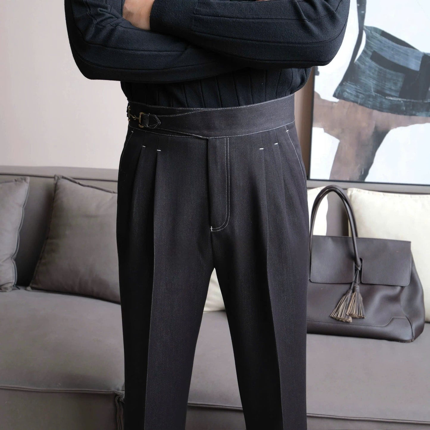 Gurkha Double-Pleat Denim Trousers