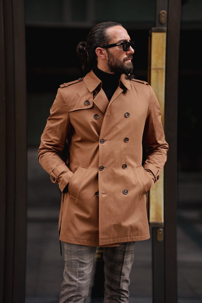 Paris Camel Slim Fit Double Breasted Long Coat – Effortlessly Stylish Elegance