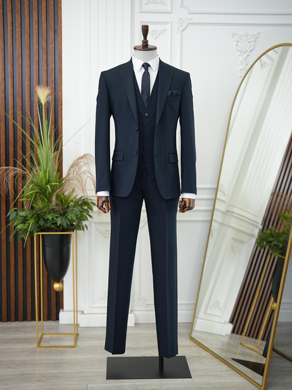 Brabion Aston Navy Blue Slim Fit 3 Piece Suit