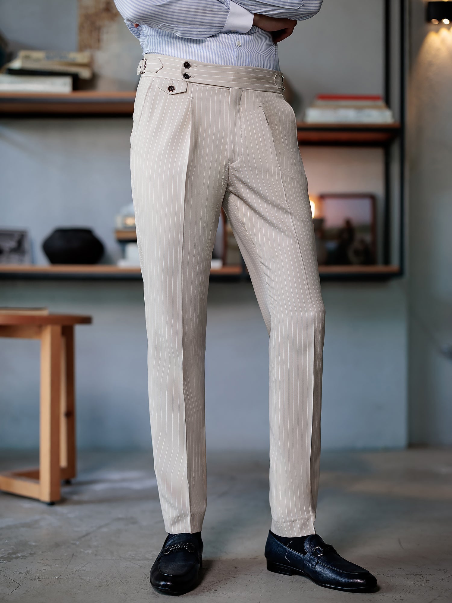 Beige Striped Double Breasted Suit 2-Piece VIOSSI