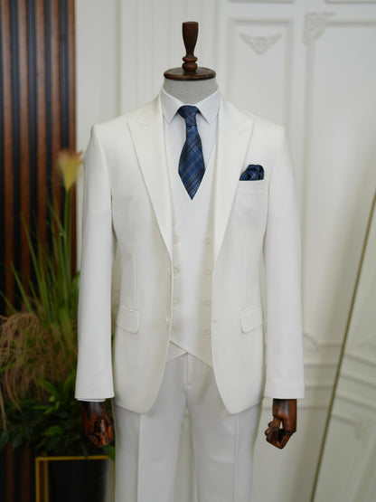 Brabion Aston White Slim Fit 3 Piece Suit