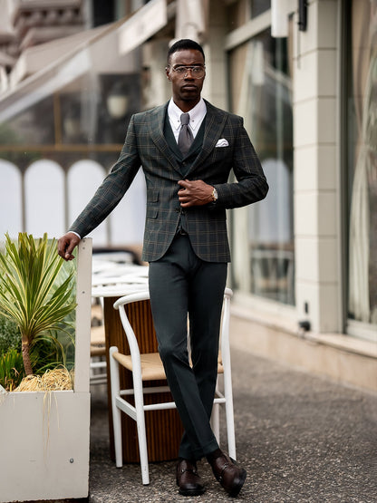 Green Plaid Slim-Fit Suit 3-Piece VIOSSI