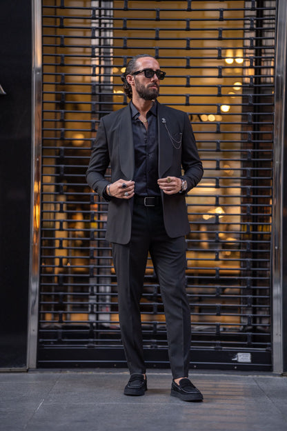 Ardean Black Slim Fit Shawl Lapel 2 Piece Suit for Modern Men