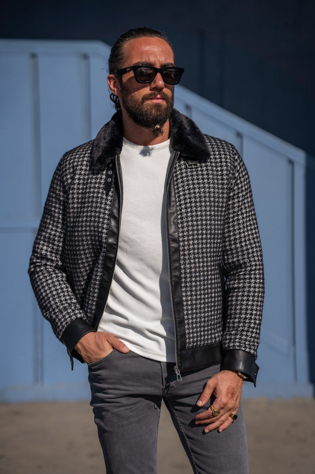 Paris Slim Fit Fur Detailed Black Coat