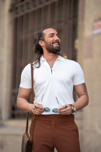 Brabion Tauris White Slim Fit Zippers Polo Shirt: The Epitome of Versatile Style