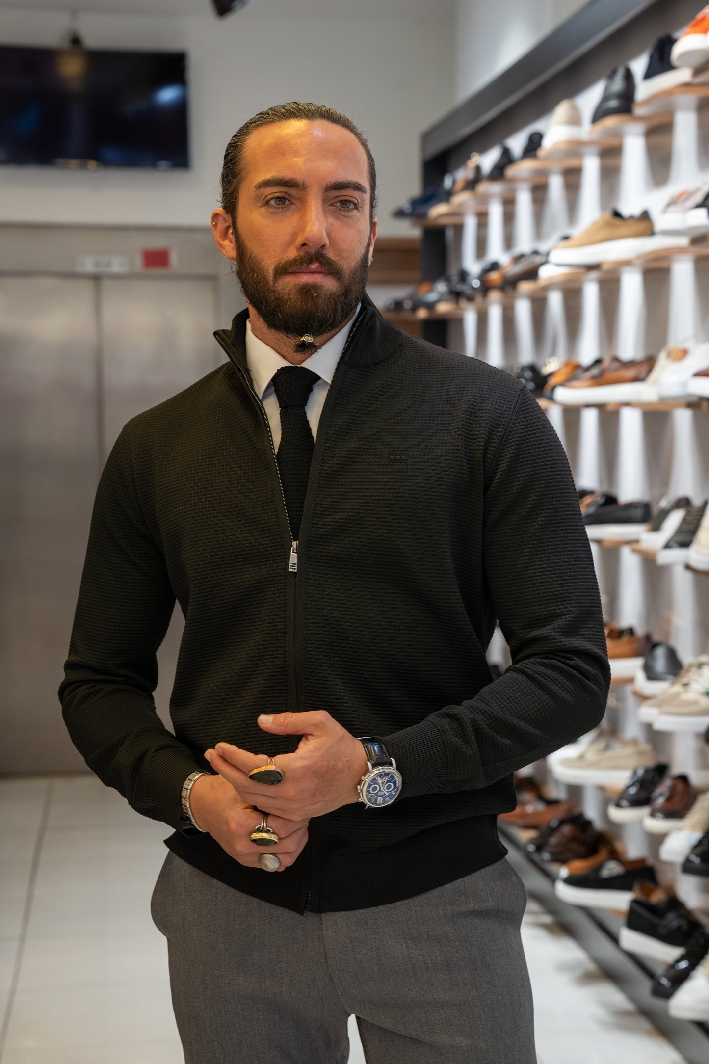 Brabion Lance Black Slim Fit Zipper Cardigan