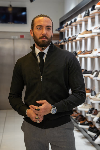 Brabion Lance Black Slim Fit Zipper Cardigan