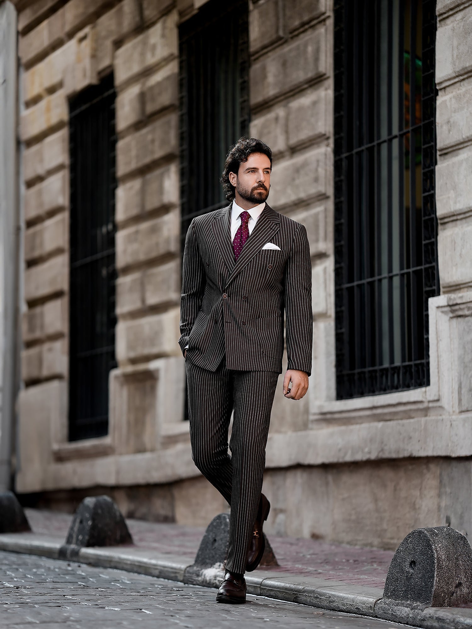 Brown Striped Double Breasted Suit 2-Piece VIOSSI
