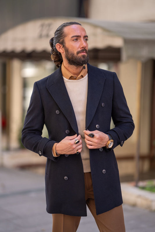 Brabion Black Slim Fit Long Coat: Elegant Versatility for Every Occasion