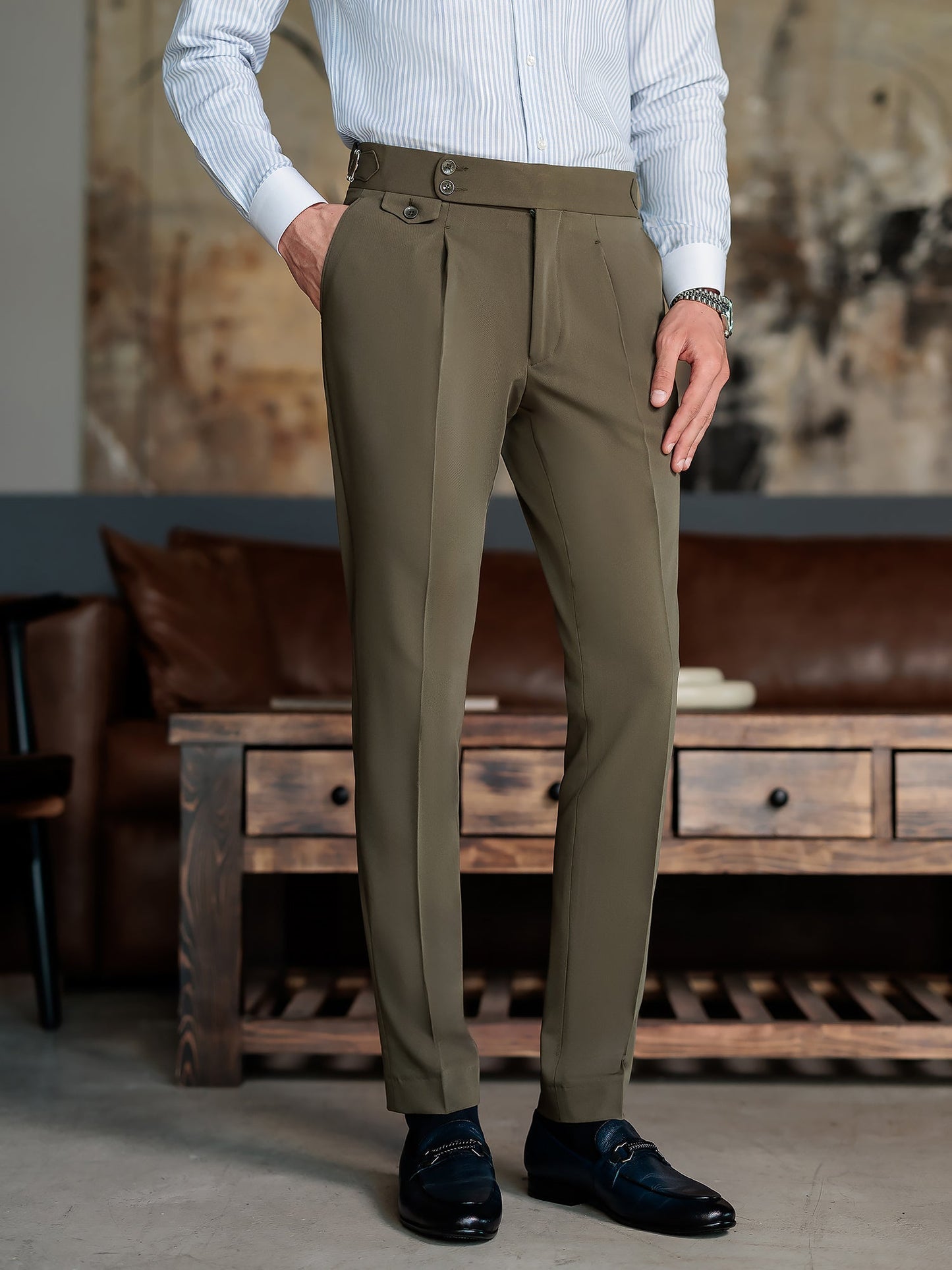 London Khaki High Waist Slim-Fit Pants VIOSSI