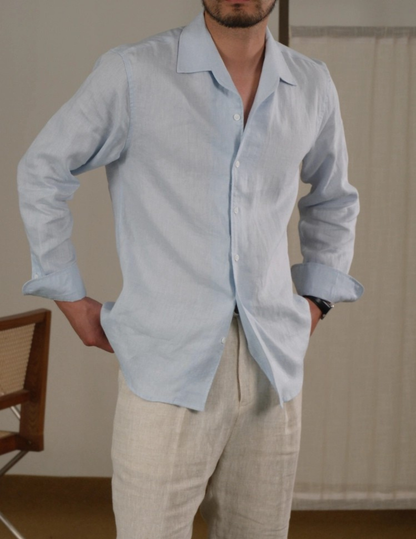 Men's Linen Cuban Collar Long Sleeve Shirt