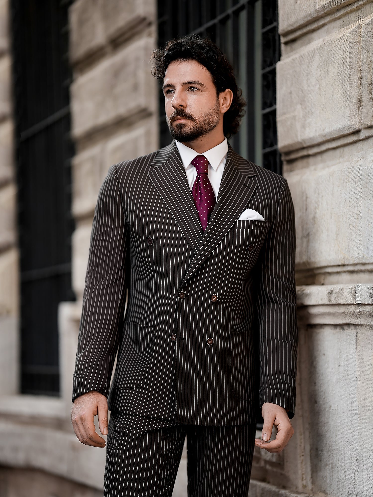 Brown Striped Double Breasted Suit 2-Piece VIOSSI