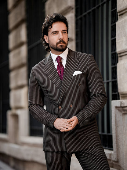 Brown Striped Double Breasted Suit 2-Piece VIOSSI