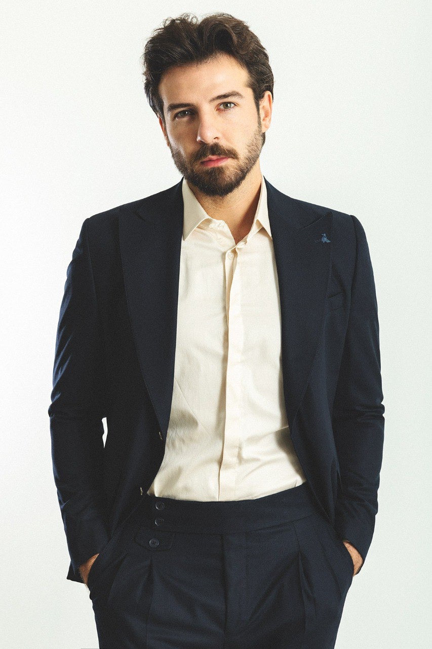 Brabion Rocco Navy Blue Slim Fit Peak Lapel Suit for Modern Men