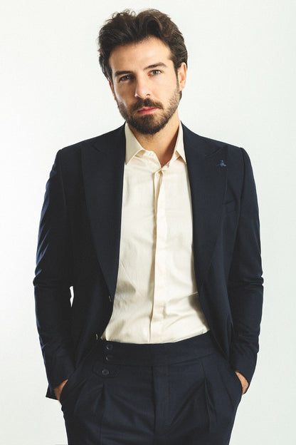 Brabion Rocco Navy Blue Slim Fit Peak Lapel Suit for Modern Men