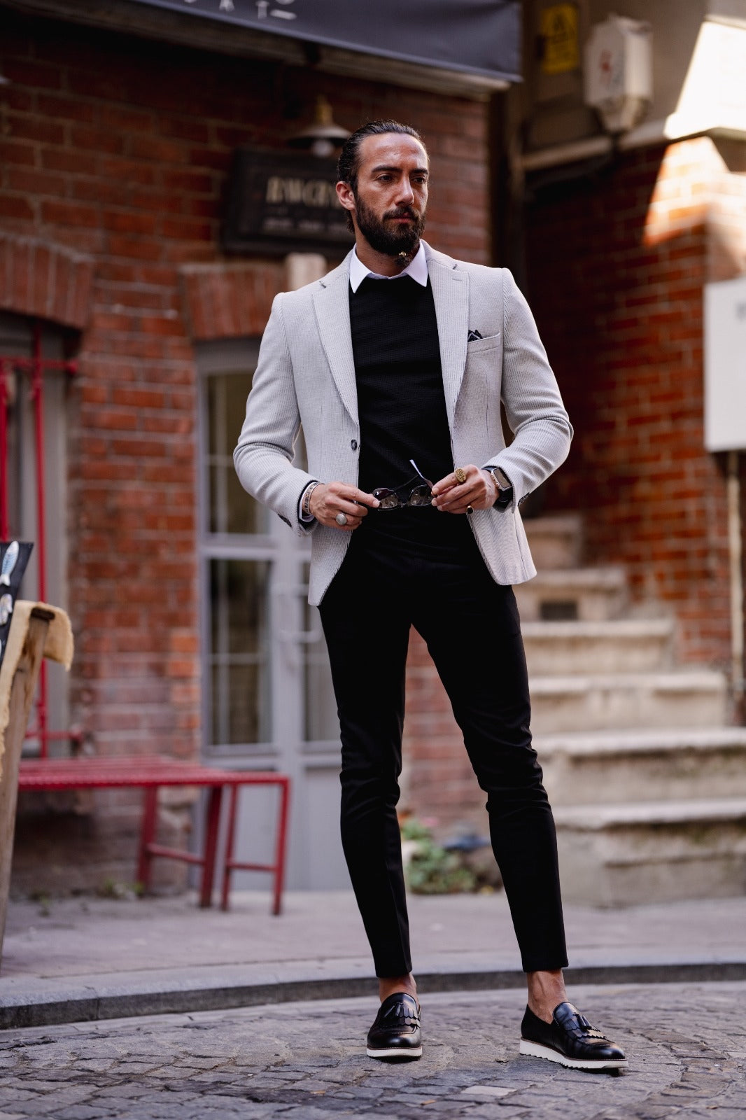Paris Gray Slim Fit Striped Linen Blazer: The Perfect Blend of Style and Comfort
