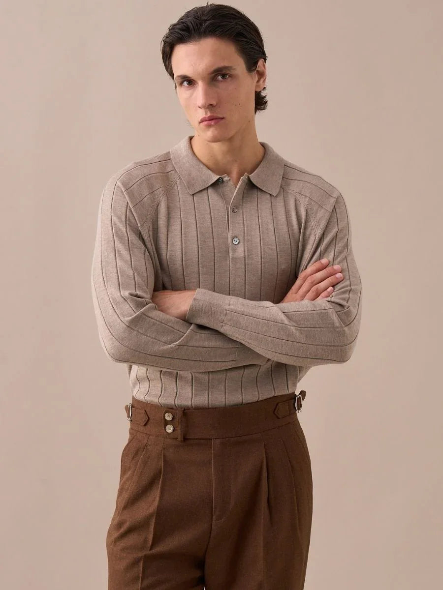 Men’s Ribbed Knit Polo Sweater