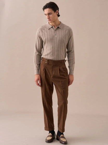 Men’s Ribbed Knit Polo Sweater