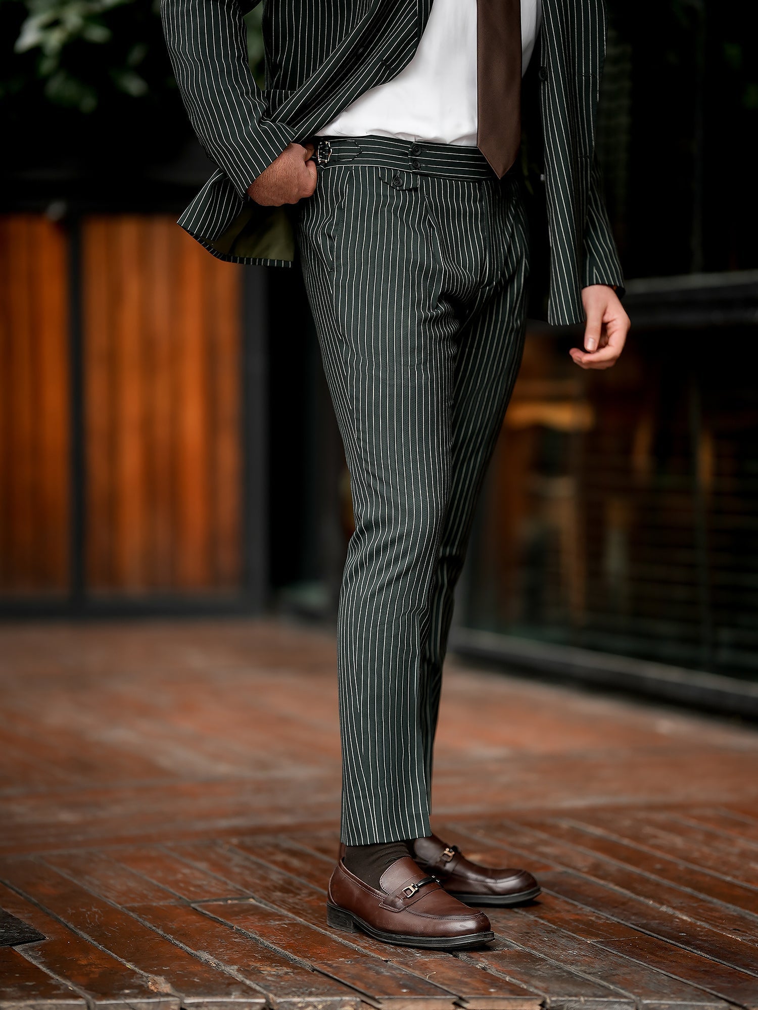 Green Striped Double Breasted Suit 2-Piece VIOSSI