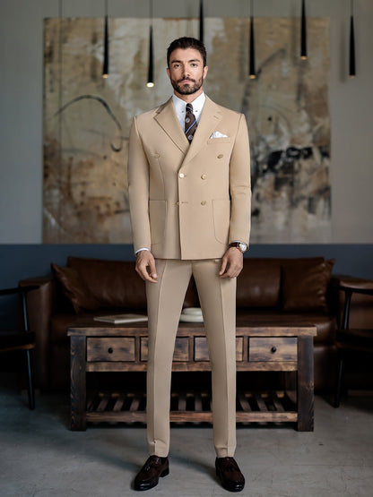 Camel Double Breasted Suit 2-Piece VIOSSI