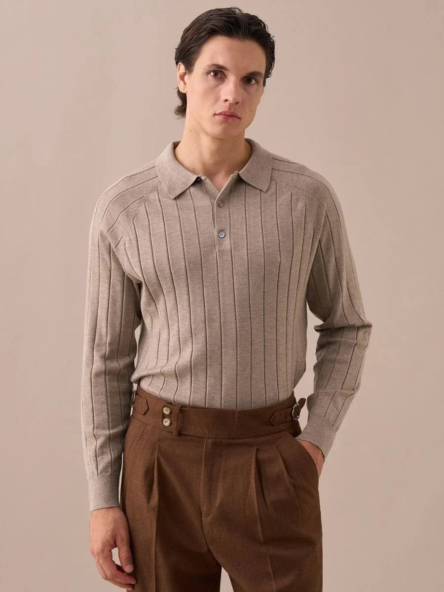 Men’s Ribbed Knit Polo Sweater