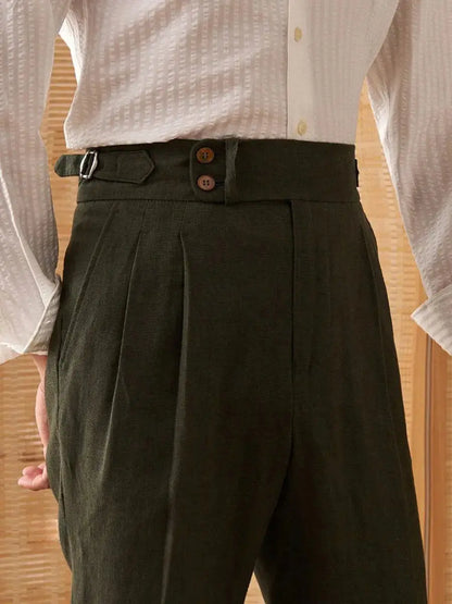 Men's High-Waisted Pleated Linen Trousers BRABION