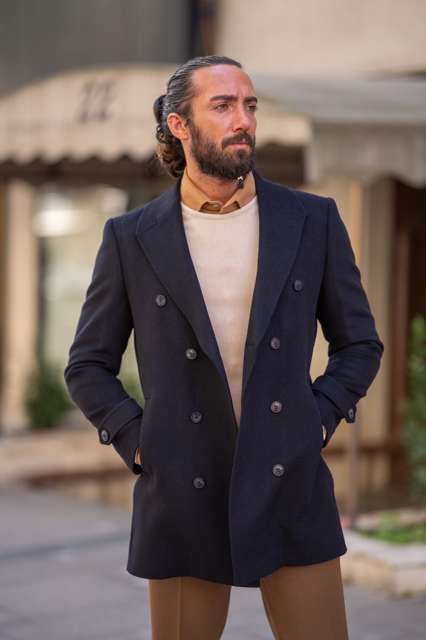 Brabion Black Slim Fit Long Coat: Elegant Versatility for Every Occasion