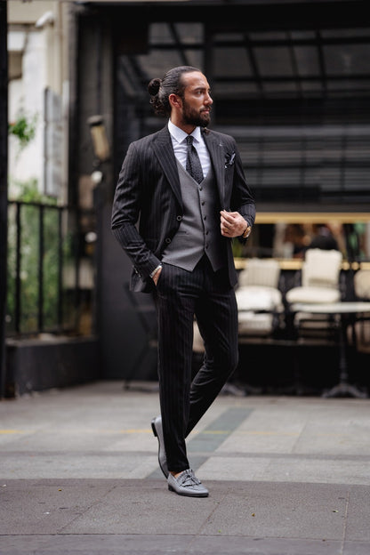 Paris Black Slim Fit Pinstripe Combination Suit