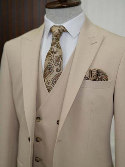 Brabion Aston Cream Slim Fit 3 Piece Suit