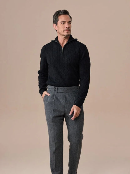 Men's Herringbone Wool Pleated Pants