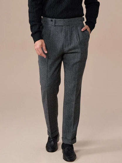 Men's Herringbone Wool Pleated Pants