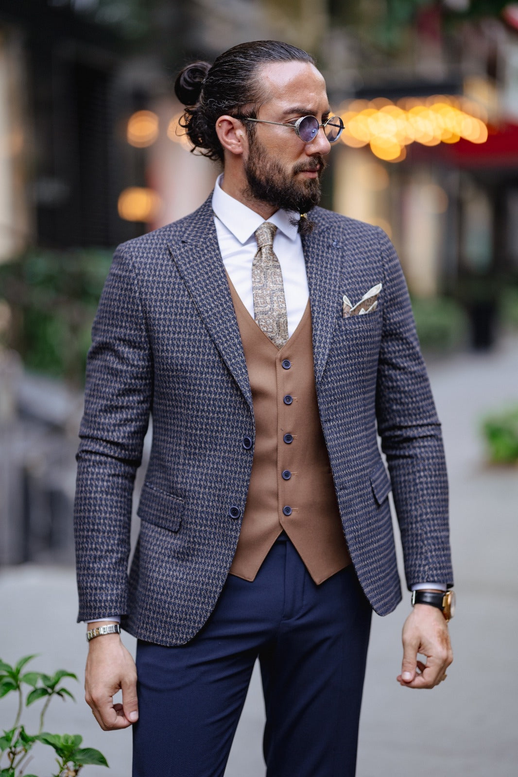 Paris Navy Blue Slim Fit Peak Lapel 3 Piece Combined Suit